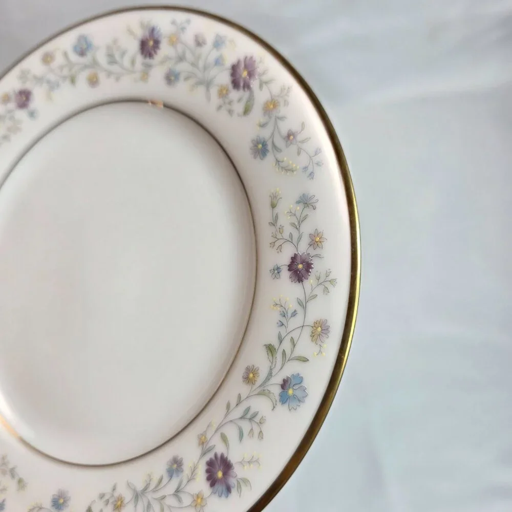 FOUR Noritake Longwood #2485 Bread Plates Purple, Blue & Yellow Flowers